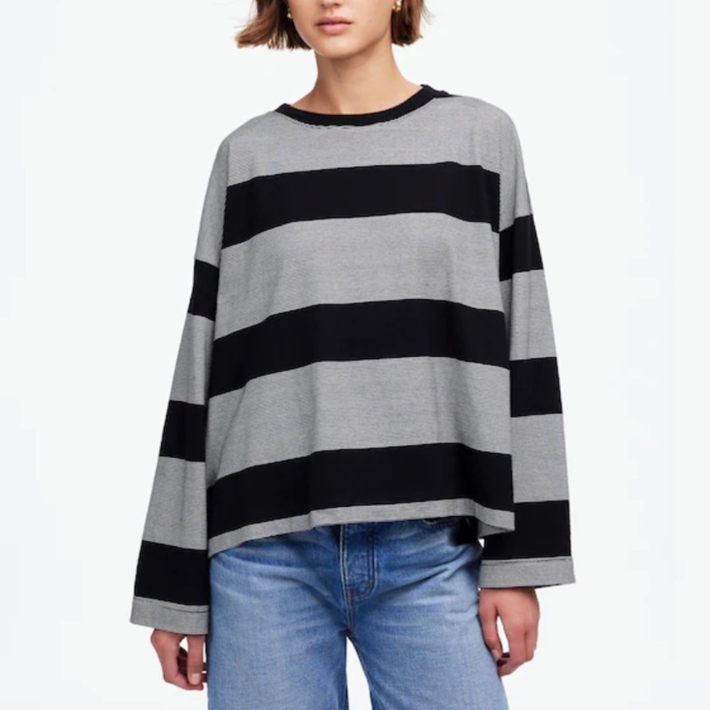 Madewell Gray and Black Striped Long Sleeve Tee